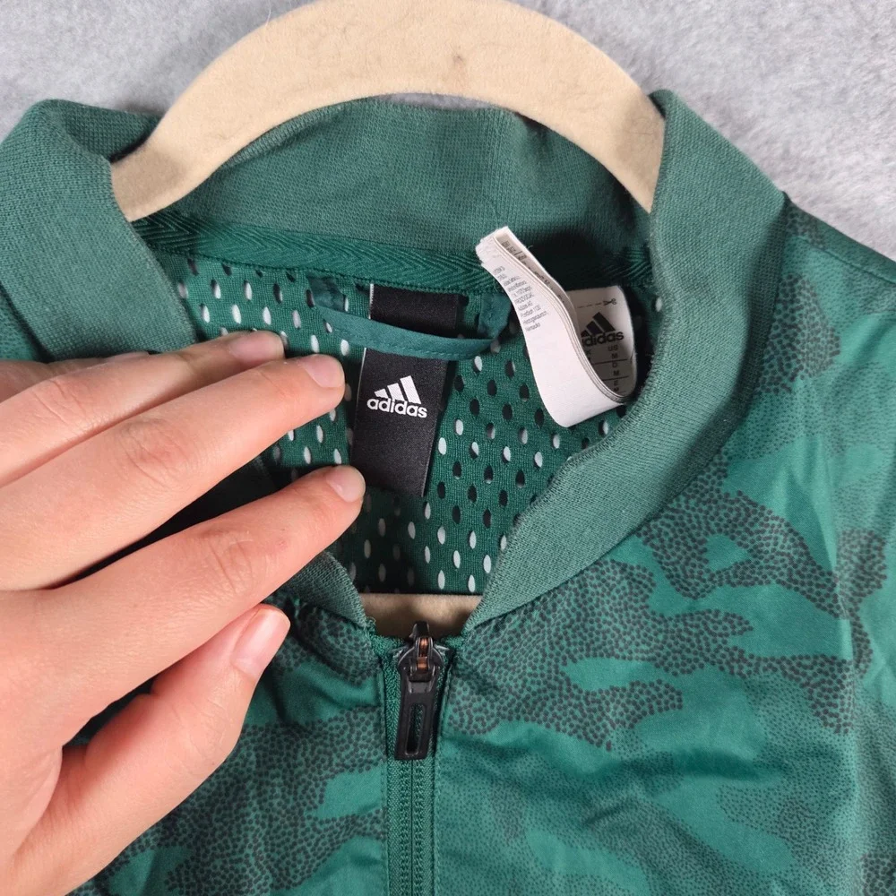 Adidas Windbreaker Jacket Mens Size M Green Camo Full Zip Mesh Lined Excellent
